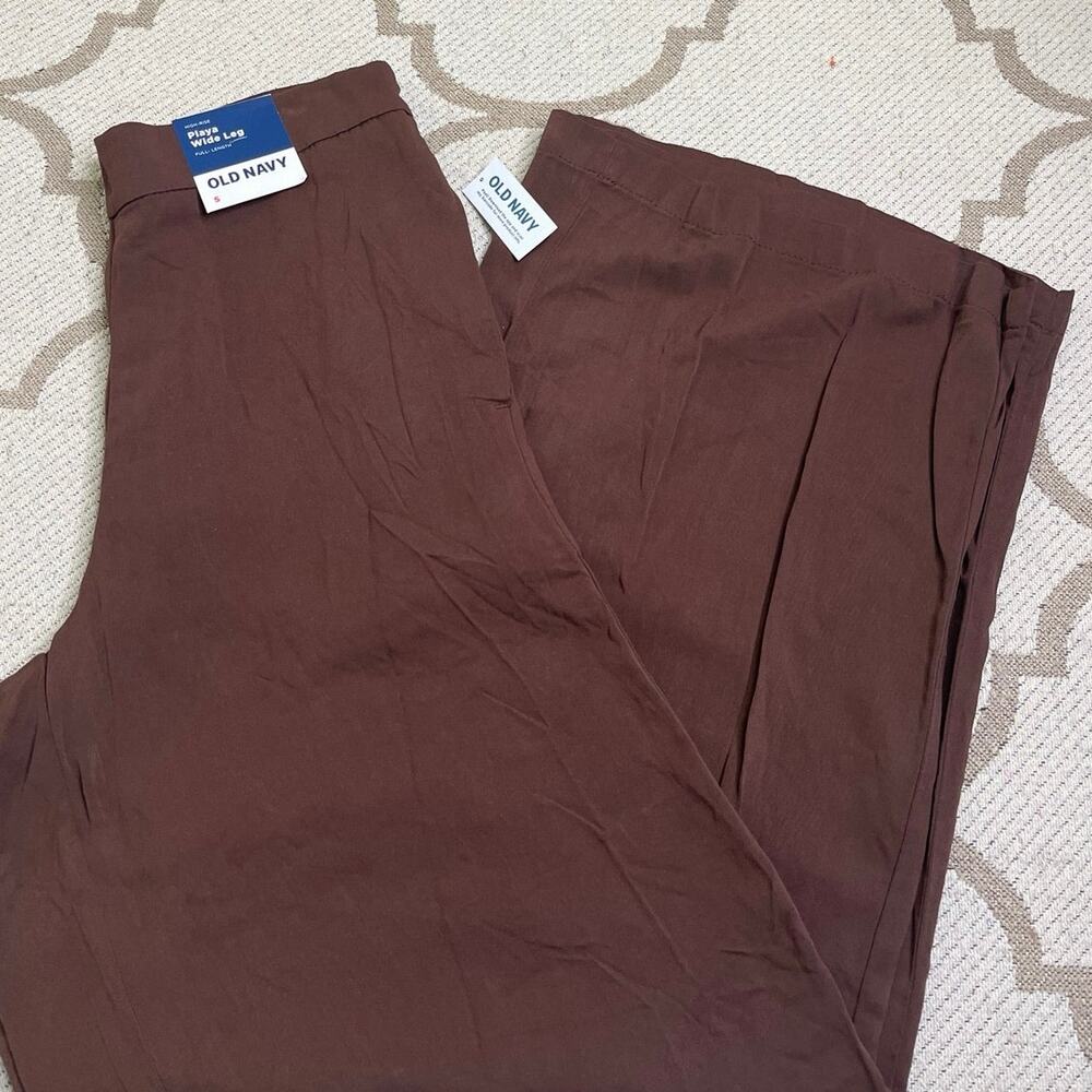 NWT Old Navy Playa Wide Leg High Rise Full Length Pants in Peppercorn Size Small
